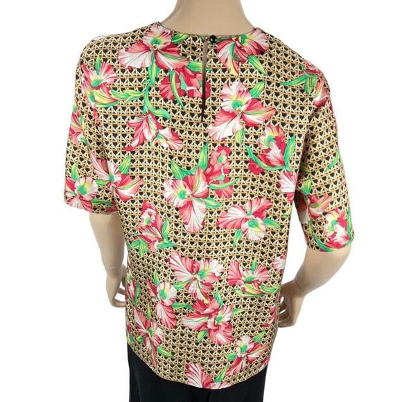 Carlisle Women's Silk Colorful Pink Floral top size 8 Short Sleeve - Picture 4 of 7